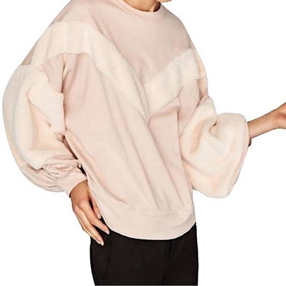 Zara Sweaters - ZARA Faux Fur Sweater with Bell Sleeves in Light Pink SZ S